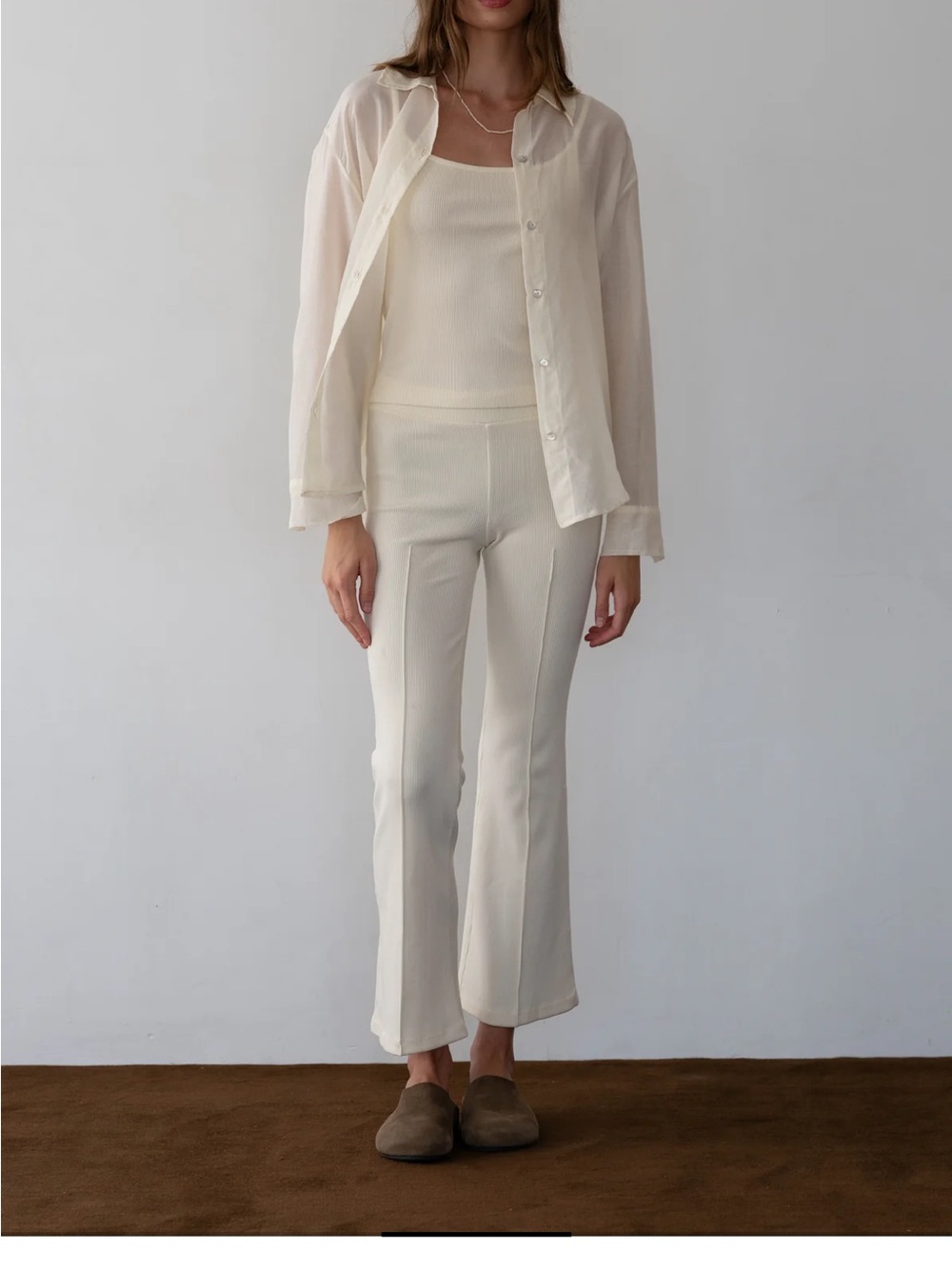 DONNI. Cream Rib Kick Flare Pants - Picture 2 of 7